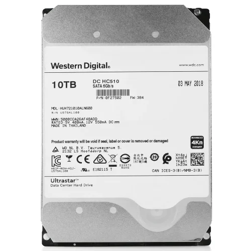 Western Digital DC HC510 HUH721010ALN600 0F27502 10TB 7.2K RPM SATA 6Gb/s 4Kn 256MB 3.5" ISE Power Disable Pin Refurbished HDD