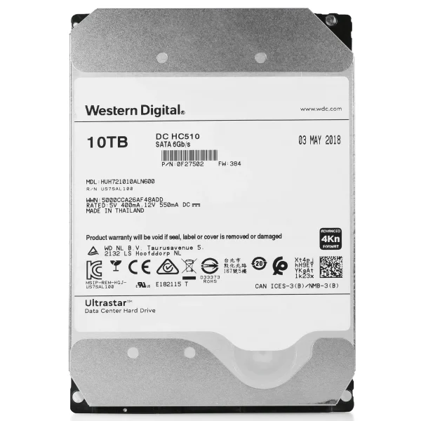 Western Digital DC HC510 HUH721010ALN600 0F27502 10TB 7.2K RPM SATA 6Gb/s 4Kn 256MB 3.5" ISE Power Disable Pin Refurbished HDD